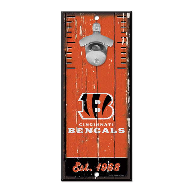 Abridor de botellas de madera de 5 x 11 pulgadas con letrero de los Cincinnati Bengals
