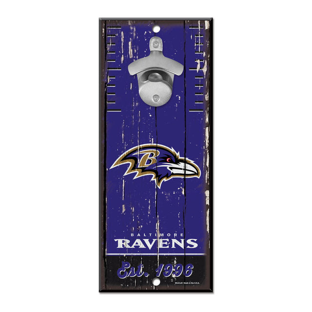 Abridor de botellas de madera de 5 x 11 pulgadas con letrero de los Baltimore Ravens