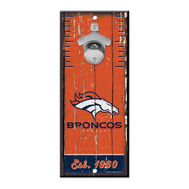 Abridor de botellas de madera de 5 x 11 pulgadas con letrero de los Denver Broncos