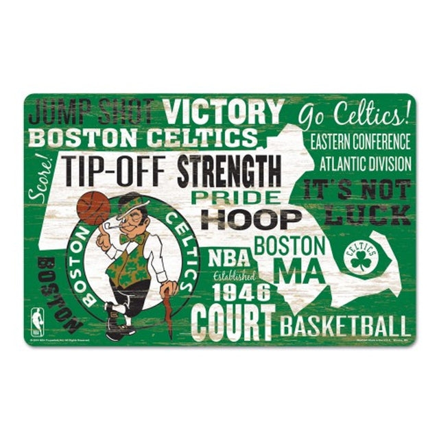 Letrero de madera de 11 x 17 de los Boston Celtics con diseño de texto