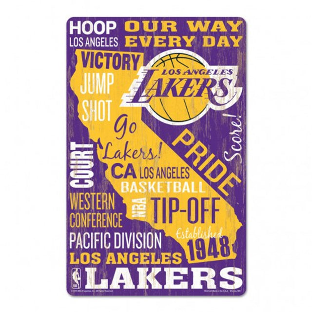 Letrero de madera de 11 x 17 de Los Angeles Lakers con diseño de texto