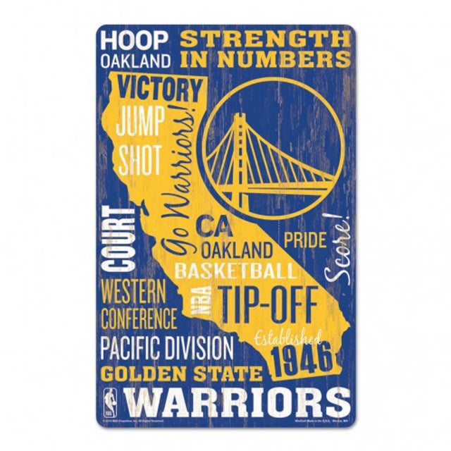 Letrero de madera de 11 x 17 de los Golden State Warriors con diseño de palabras