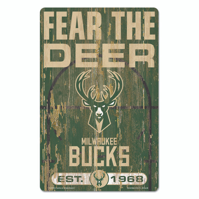 Letrero de madera de 11 x 17 de los Milwaukee Bucks con diseño de eslogan