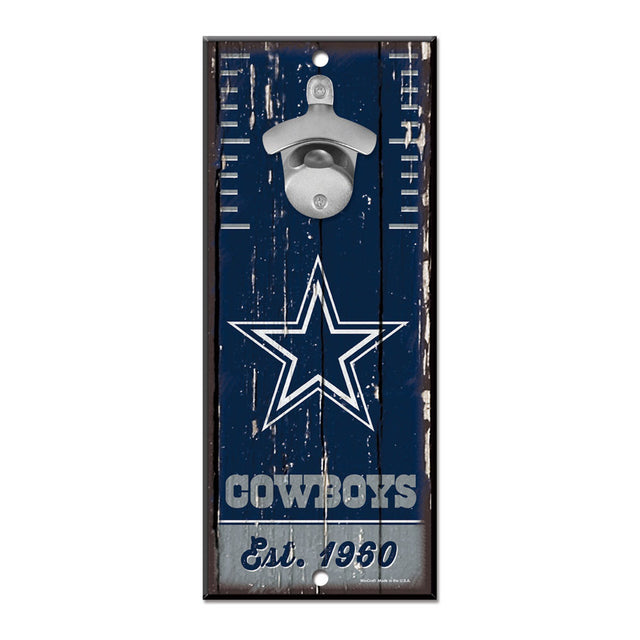 Abridor de botellas de madera de 5 x 11 pulgadas con letrero de los Dallas Cowboys