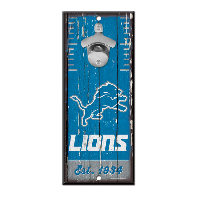 Abridor de botellas de madera de 5 x 11 pulgadas con letrero de los Detroit Lions