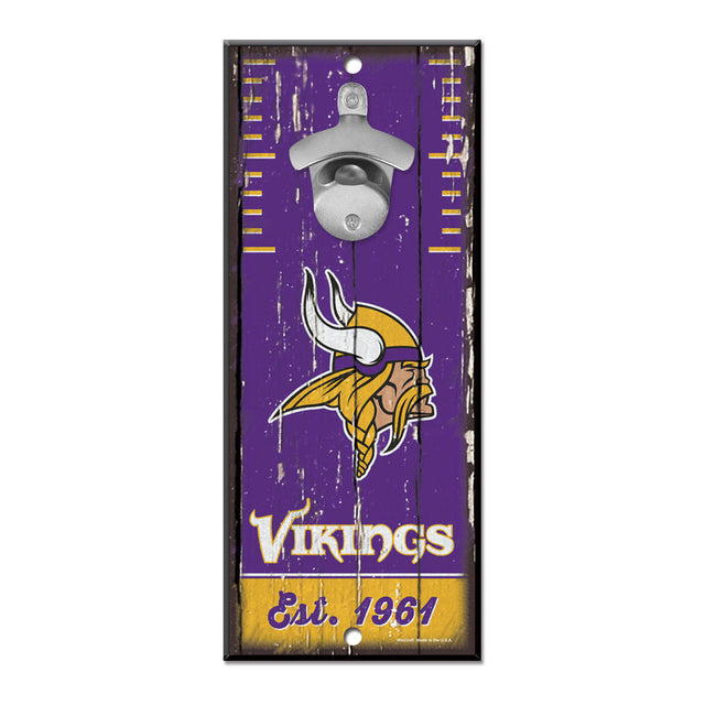 Abridor de botellas de madera de 5 x 11 pulgadas con letrero de los Minnesota Vikings