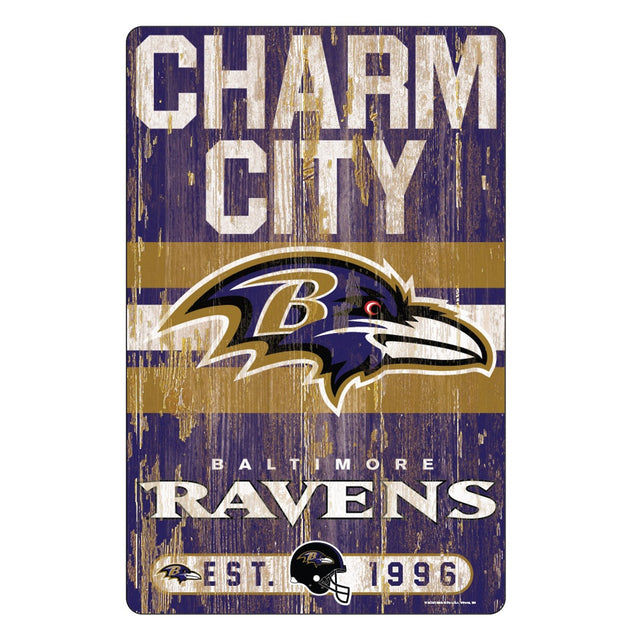 Letrero de madera de 11 x 17 de los Baltimore Ravens con diseño de eslogan