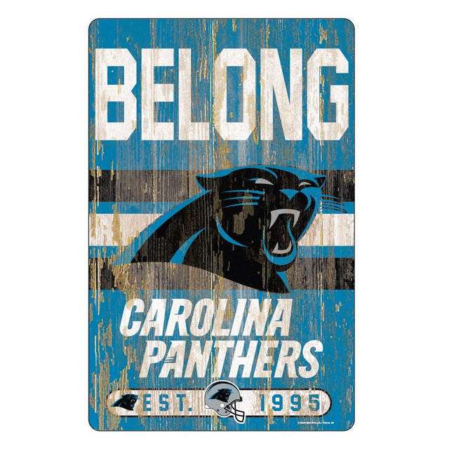 Letrero de madera de 11 x 17 de los Carolina Panthers con diseño de eslogan