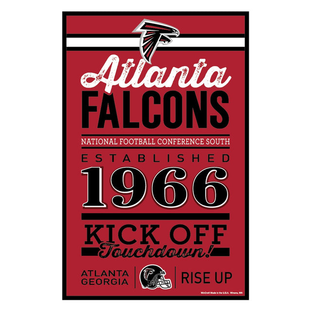 Letrero de madera de 11 x 17 de los Atlanta Falcons con diseño establecido
