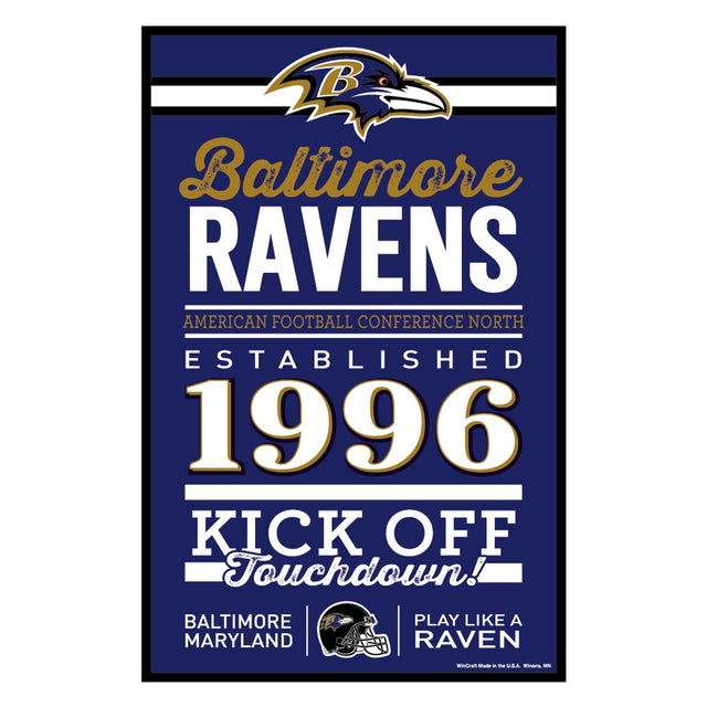 Letrero de madera de 11 x 17 de los Baltimore Ravens con diseño establecido