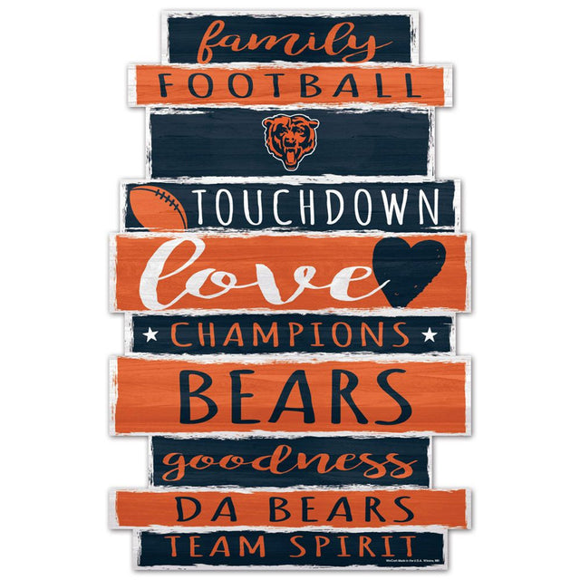 Letrero de madera de los Chicago Bears de 11 x 17 con diseño de familia de palabras