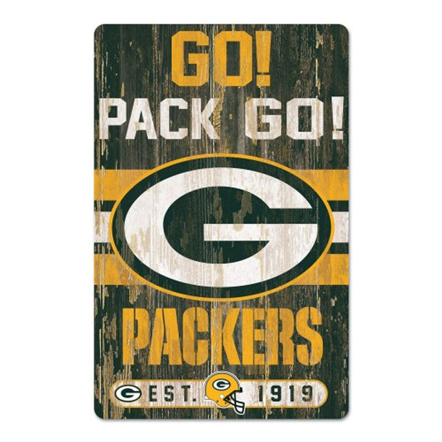 Letrero de madera de 11 x 17 de los Green Bay Packers con diseño de eslogan