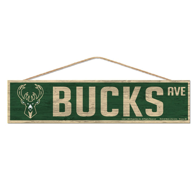 Letrero de los Milwaukee Bucks de 4 x 17 pulgadas con diseño de Wood Avenue