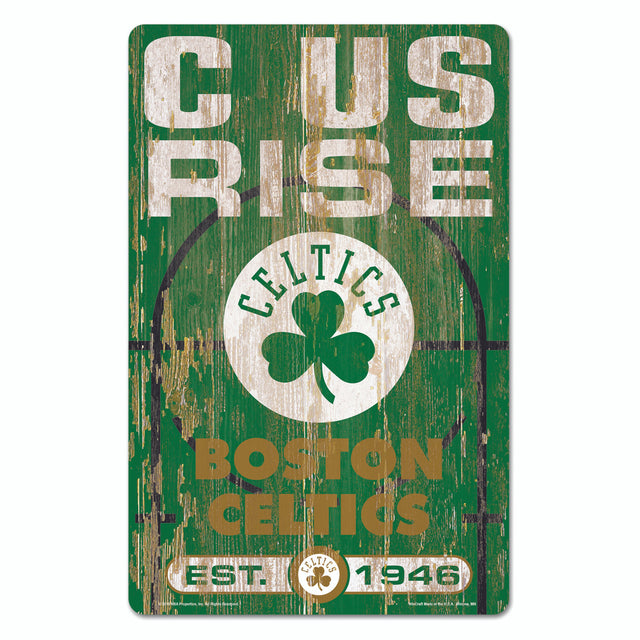 Letrero de madera de 11 x 17 de los Boston Celtics con diseño de eslogan