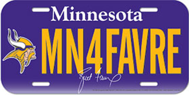 Placa de matrícula de plástico de los Minnesota Vikings de Brett Favre Design CO