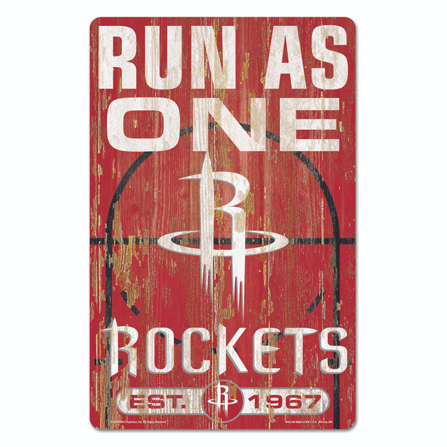 Letrero de madera de 11 x 17 de los Houston Rockets con diseño de eslogan