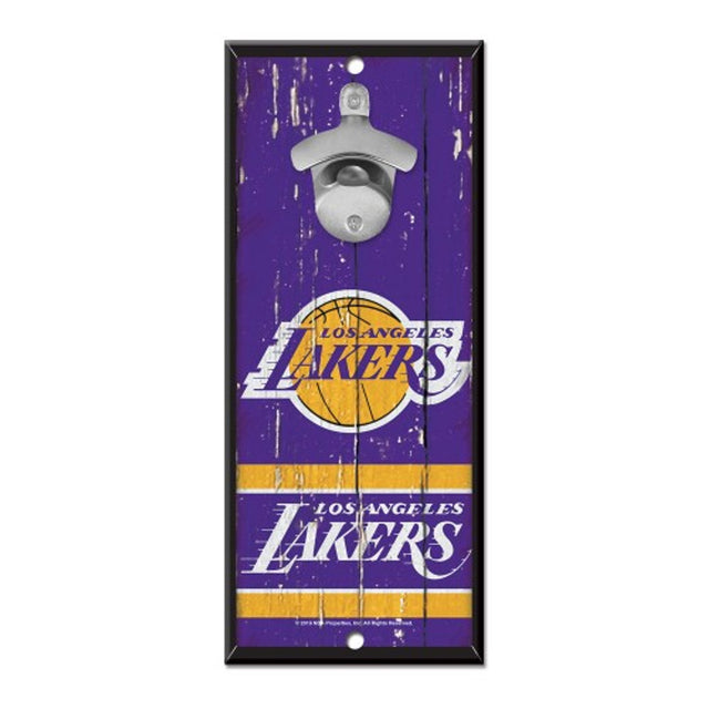 Abridor de botellas de madera de 5 x 11 pulgadas con letrero de Los Angeles Lakers