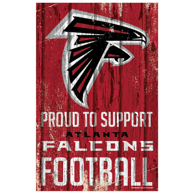 Cartel de madera de 11 x 17 de los Atlanta Falcons. Orgullosos de apoyar el diseño