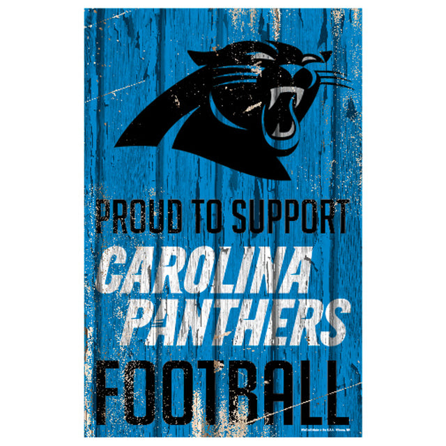 Letrero de madera de 11 x 17 de los Carolina Panthers. Orgulloso de apoyar el diseño
