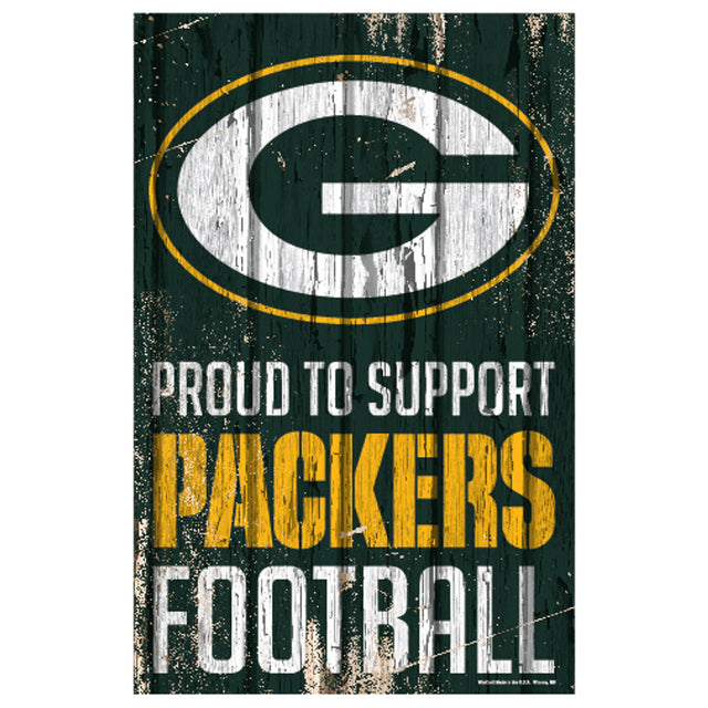 Letrero de madera de 11 x 17 de los Green Bay Packers: Orgulloso de apoyar el diseño