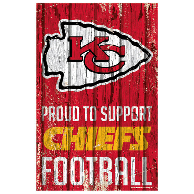 Cartel de madera de 11 x 17 de los Kansas City Chiefs que muestra su orgullo por apoyar el diseño