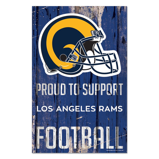Letrero de madera de 11 x 17 de Los Angeles Rams. Orgulloso de apoyar el diseño
