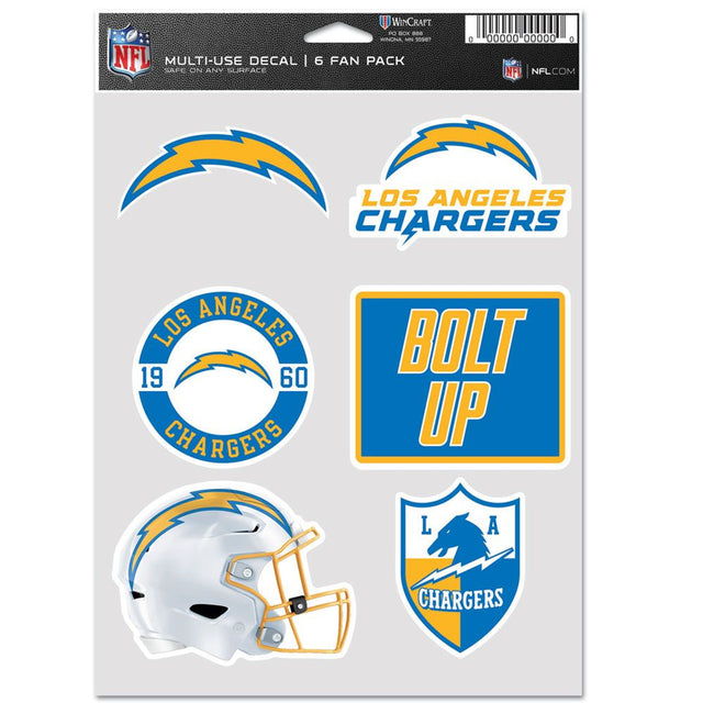 Calcomanía multiusos para fanáticos de Los Angeles Chargers, paquete de 6