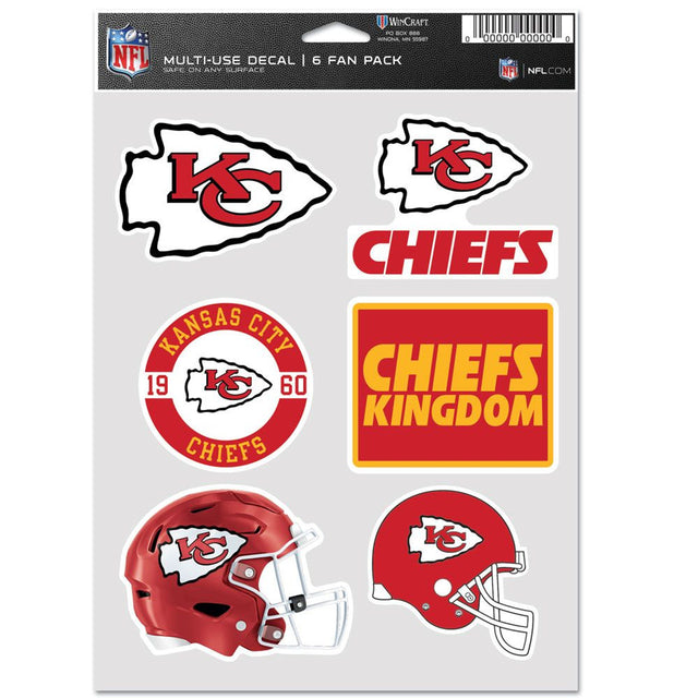 Paquete de 6 calcomanías multiusos para fanáticos de los Kansas City Chiefs