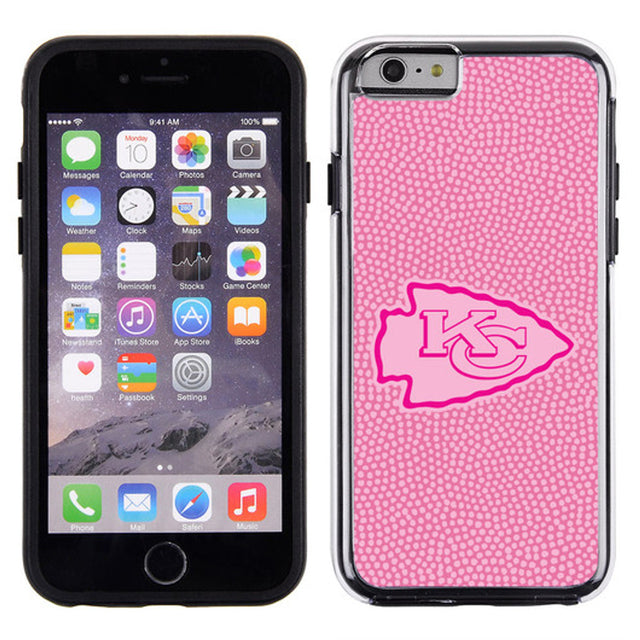 Funda para teléfono de los Kansas City Chiefs con textura de grano de piedra y diseño de fútbol rosa para iPhone 6