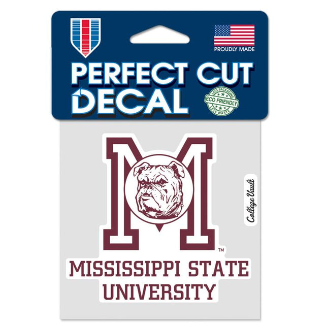 Calcomanía de color de corte perfecto de Mississippi State Bulldogs/College Vault de 4" x 4"