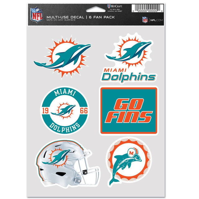 Paquete de 6 calcomanías multiusos para fanáticos de los Miami Dolphins