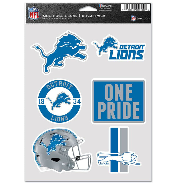 Paquete de 6 calcomanías multiusos para fanáticos de los Detroit Lions