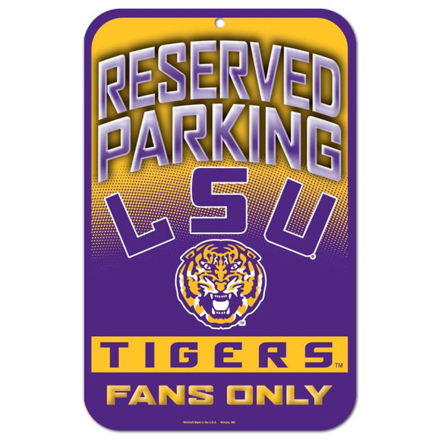 Letrero de plástico de estacionamiento reservado de LSU Tigers de 11" x 17"