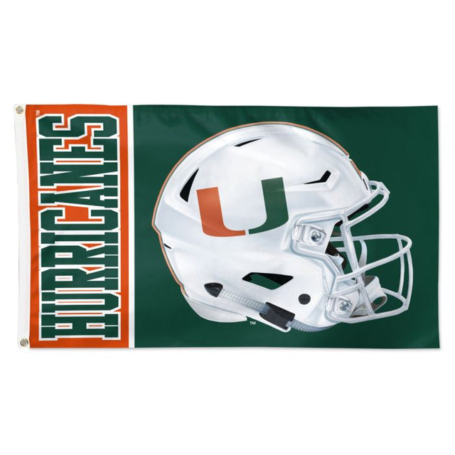 Bandera de lujo con el logo de los Miami Hurricanes en forma de casco de 3 x 5 pies