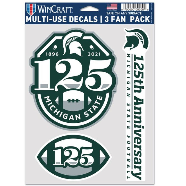 Paquete multiusos para 3 fanáticos del 125.° aniversario del equipo de fútbol de Michigan State Spartans