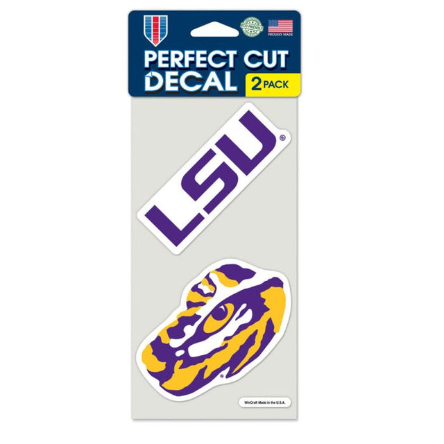 Juego de dos calcomanías de corte perfecto de LSU Tigers de 4" x 4"