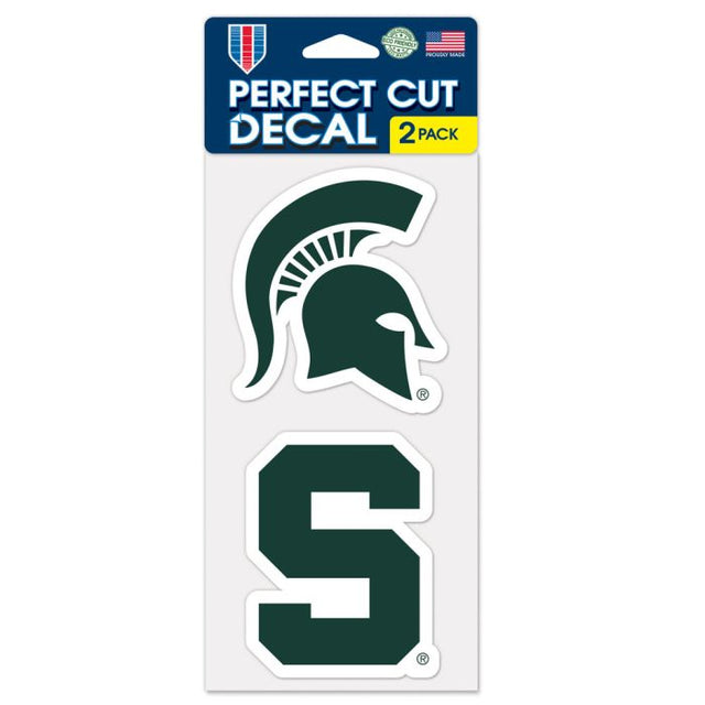 Juego de dos calcomanías de corte perfecto de los Spartans de Michigan State de 4" x 4"