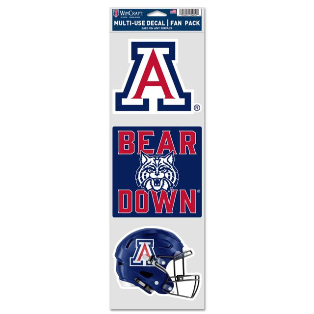 Arizona Wildcats 3 PACK FOOTBALL HELMET Fan Decals 3.75" x 12"