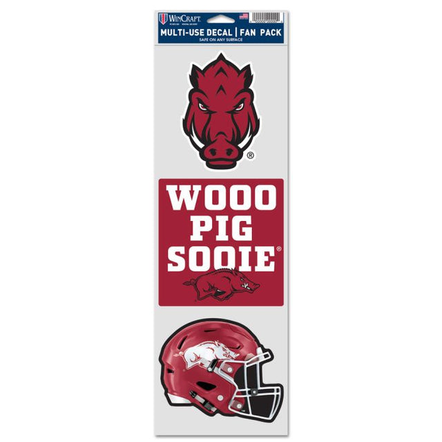 Arkansas Razorbacks 3 PACK FOOTBALL HELMET Fan Decals 3.75" x 12"