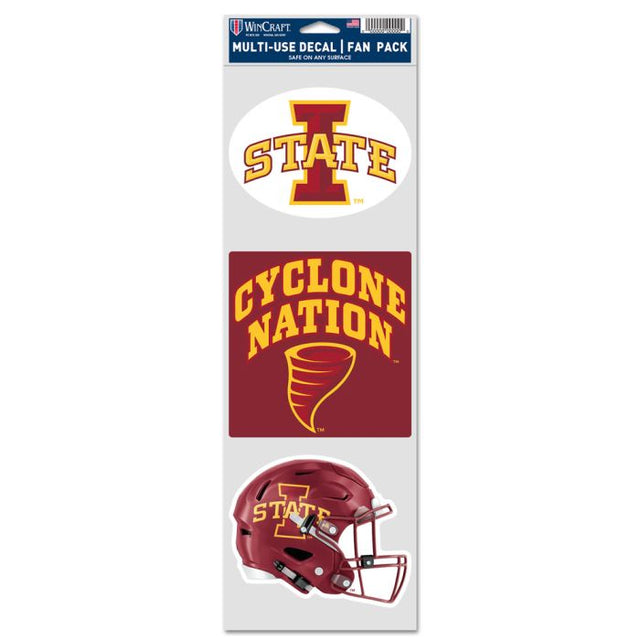 Iowa State Cyclones 3 PACK FOOTBALL HELMET Fan Decals 3.75" x 12"