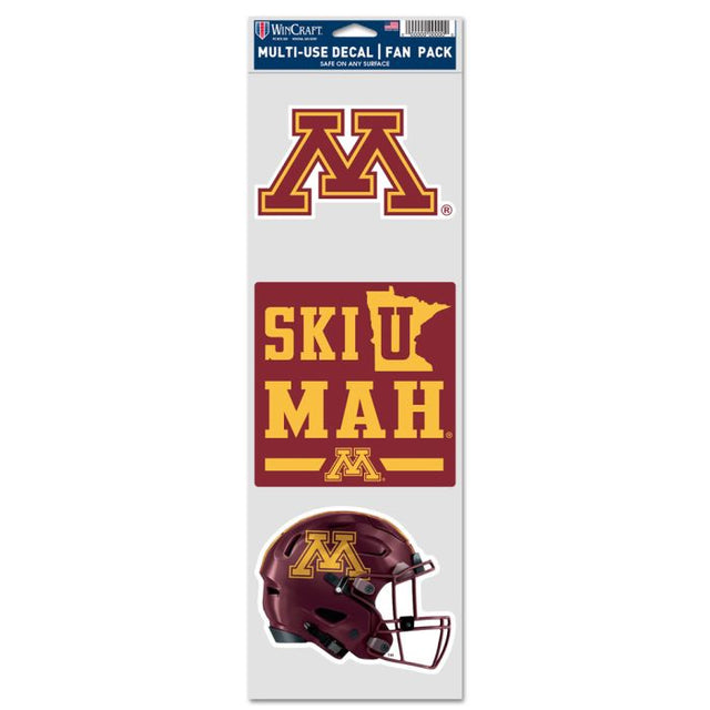 Minnesota Golden Gophers 3 PACK FOOTBALL HELMET Fan Decals 3.75" x 12"