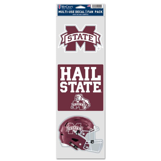 Mississippi State Bulldogs 3 PACK FOOTBALL HELMET Fan Decals 3.75" x 12"