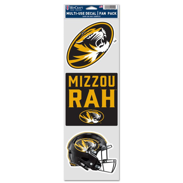Paquete de 3 calcomanías para fanáticos de Missouri Tigers para cascos de fútbol, 3,75" x 12"