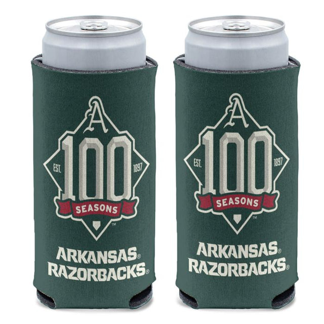 Arkansas Razorbacks ARKANSAS BASEBALL 100 SEASONS 12 oz Slim Can Cooler GREEN