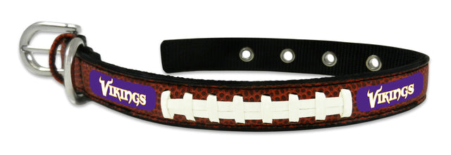 Collar de cuero para mascotas de los Minnesota Vikings, tamaño pequeño, estilo fútbol americano clásico