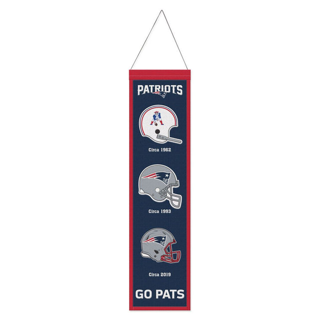 Estandarte de lana de los New England Patriots de 8 x 32 pulgadas, Heritage Evolution Design