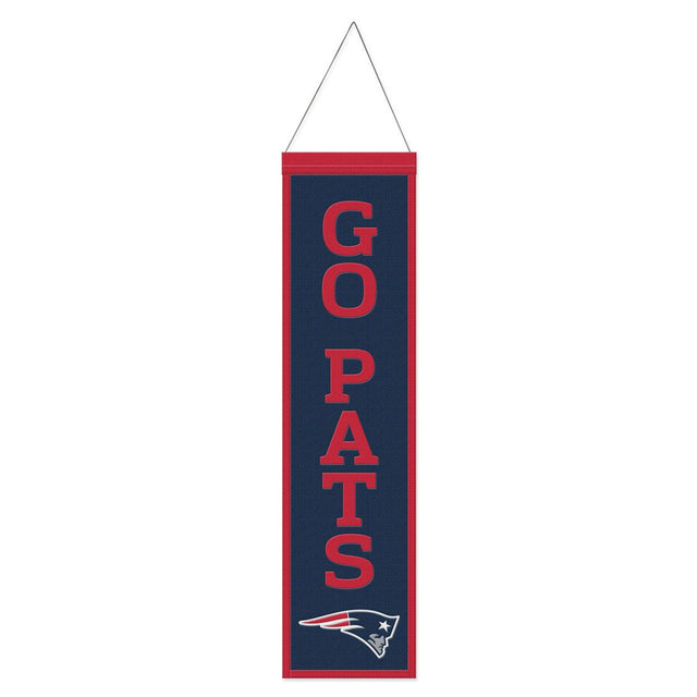 Estandarte de lana de los New England Patriots de 8 x 32 pulgadas con diseño de eslogan tradicional