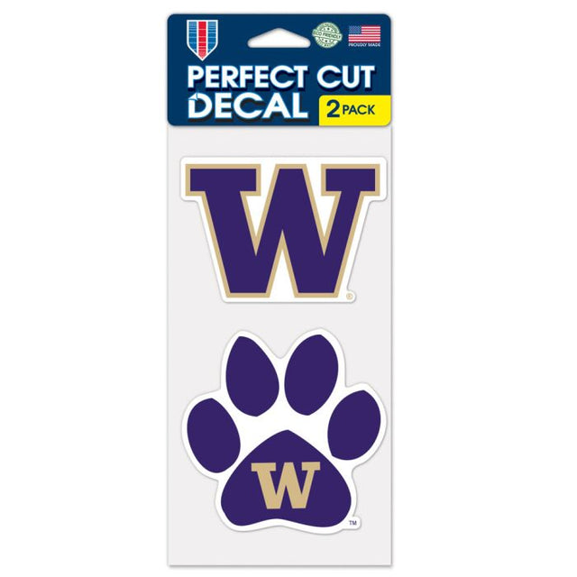 Juego de dos calcomanías de Washington Huskies Perfect Cut de 4" x 4"