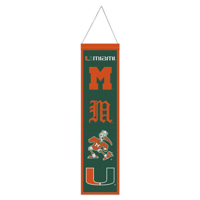 Bandera de lana con la evolución de los Miami Hurricanes, 8" x 32"