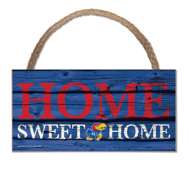 Kansas Jayhawks HOME SWEET HOME Wood Sign w/Rope 5" x 10"